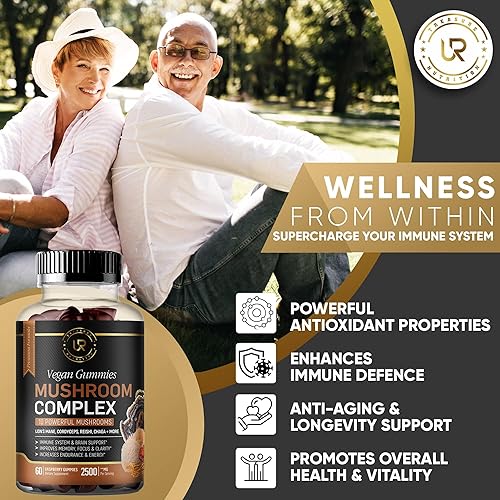 Miniatura 5 de Gomitas de hongos  Suplemento de 10 hongos  2500 mg  Cola de pavo, Chaga, Reishi, Cordyceps y melena de león, extractos orgánicos de hongos,