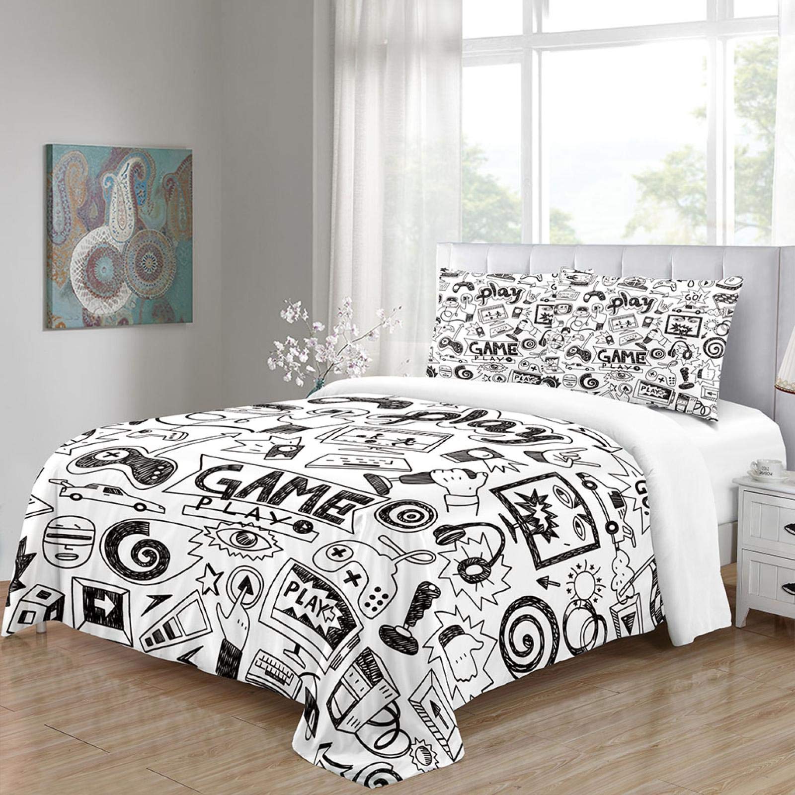Funda Edredón Y Fundas De Almohada, para Camas De 105 (180X220cm), Juego De Ropa De Cama 3 Piezas, 3D Impresión Impresión De Temas De Videojuegos, Funda Nórdica De Microfibra con Cremallera