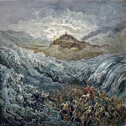 Póster de Egyptians Drown In Red Sea N (Éxodo 14 27 28), grabado en línea después de Gustave Dor (24 x 36)