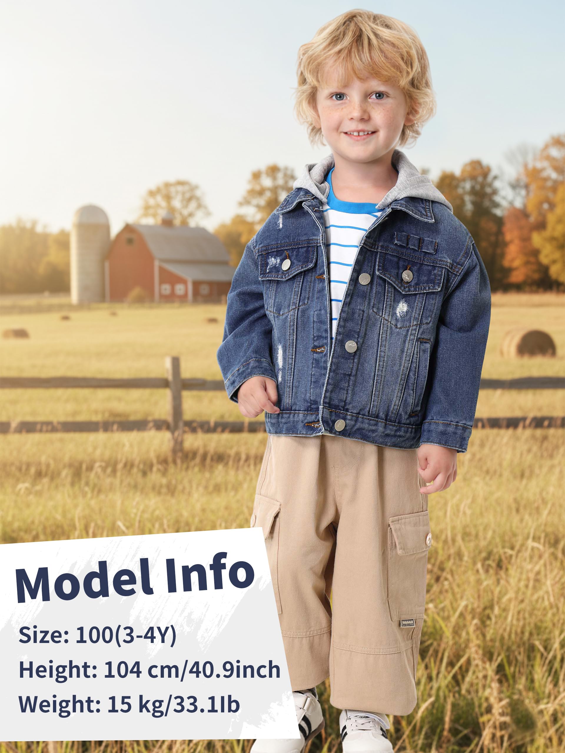 Volunboy Chaqueta Vaquera Niños Desmontable Capucha, Azul Mezclilla Jacket Abrigo 2-8 Años