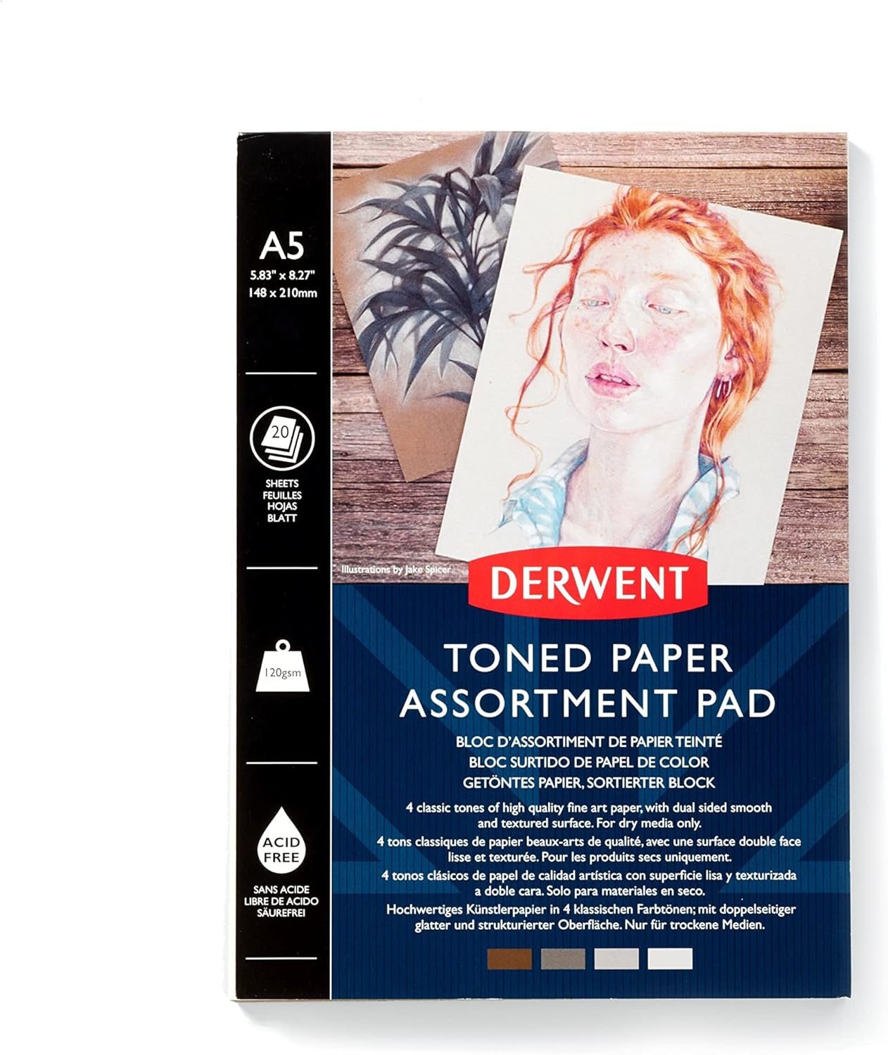 Derwent Mixed Toned Paper Pad A5, 120gsm, 20 Sheets, Double-Sided Smooth & Textured, Acid Free, Multi Toned in 4 Shades, for Fine Art Drawing, Sketching & Colouring, Professional Quality, 2306019