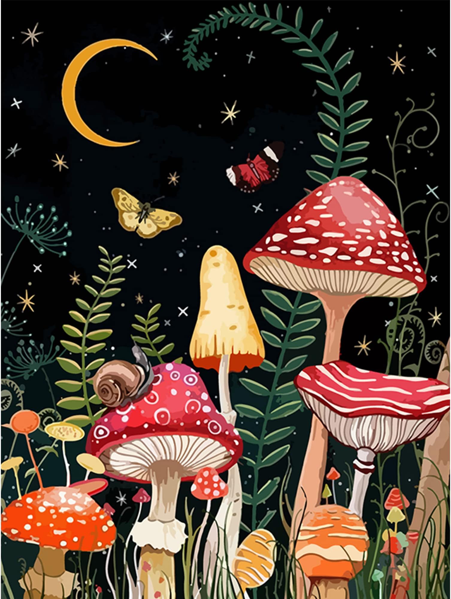 OffitoMushroom DIY Paint by Number for Adults Beginner, Paint by Numbers for Kids, Oil Painting Acrylic Paint Set, Easy to Color and Odorless on Canvas, Home Wall Decor Gift 16x20 Inch