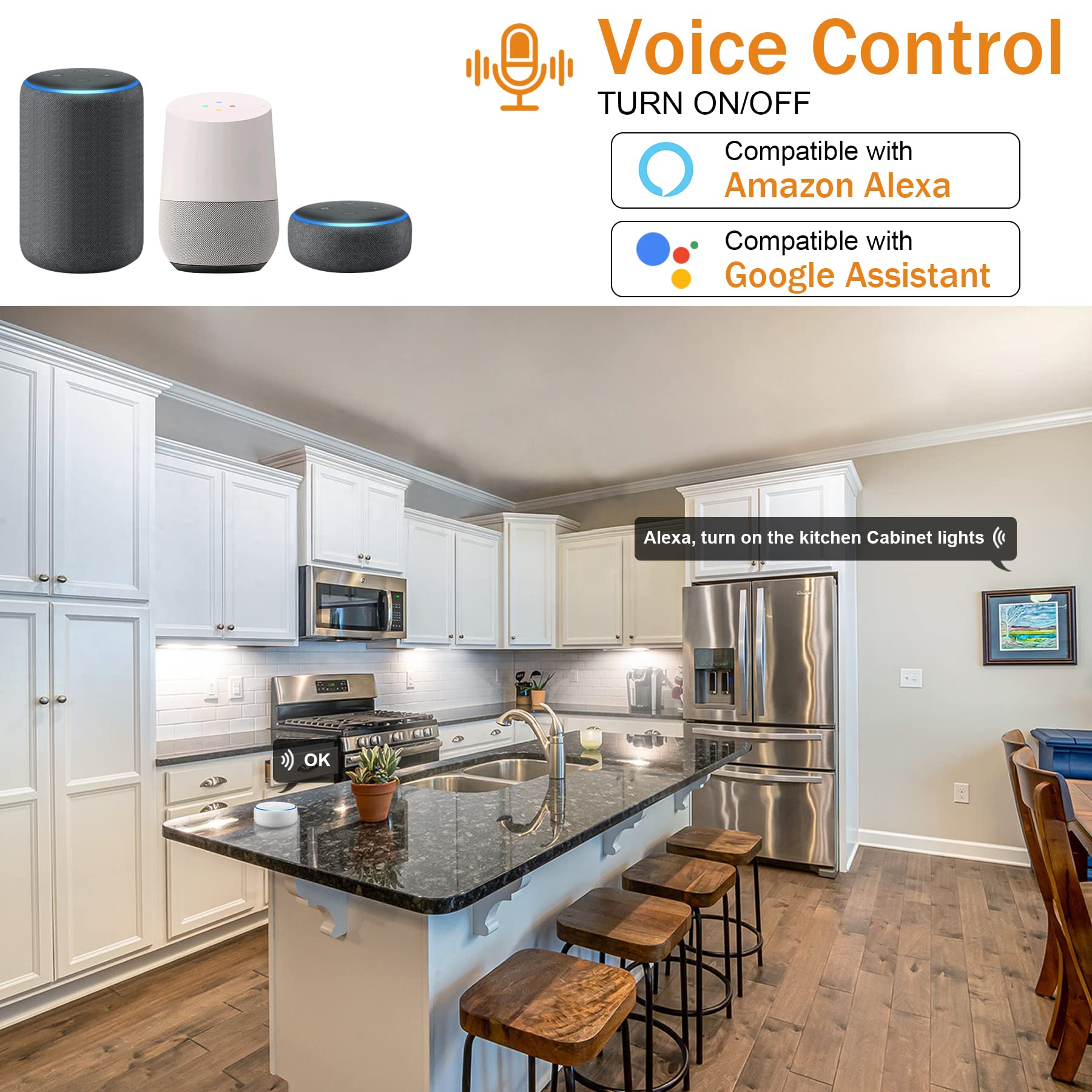 Under Cabinet Lights Kit, LED Smart Dimmable Strip Lighting Fixtures, 24V Plug in Linkable Bar LED Counter Lights for Pantry, Kitchen, Shelf, Bookcases, Showcase (10 PCS, Cold White)