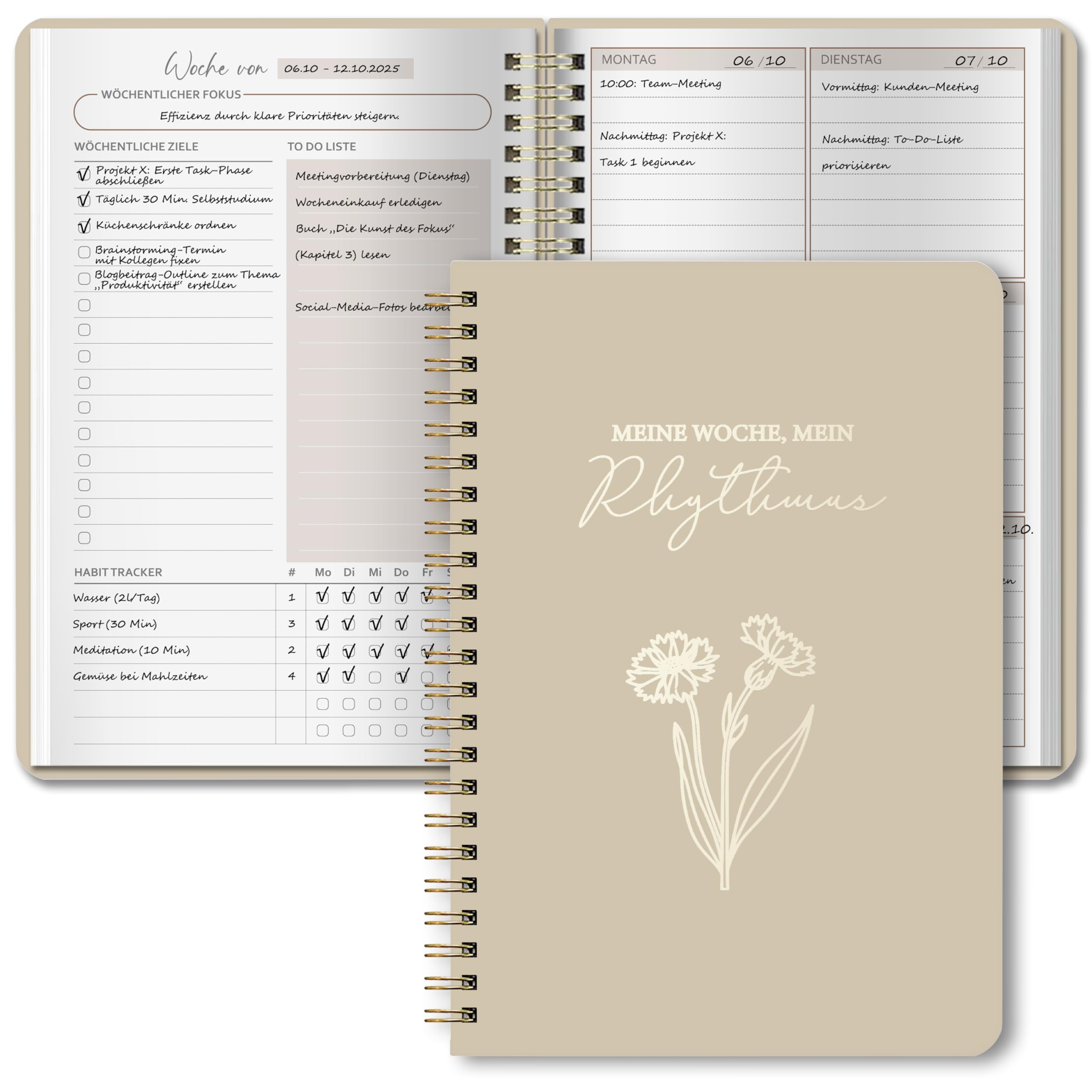 BIROYAL Undatierter Wochenplaner 2026 | Terminplaner A5 | Weekly Planner mit To-Do-Liste, großem Notizfeld | wöchentlicher Terminkalender | 52 Blatt Wochenplan auf Deutsch Ringbuch mit Hardcover