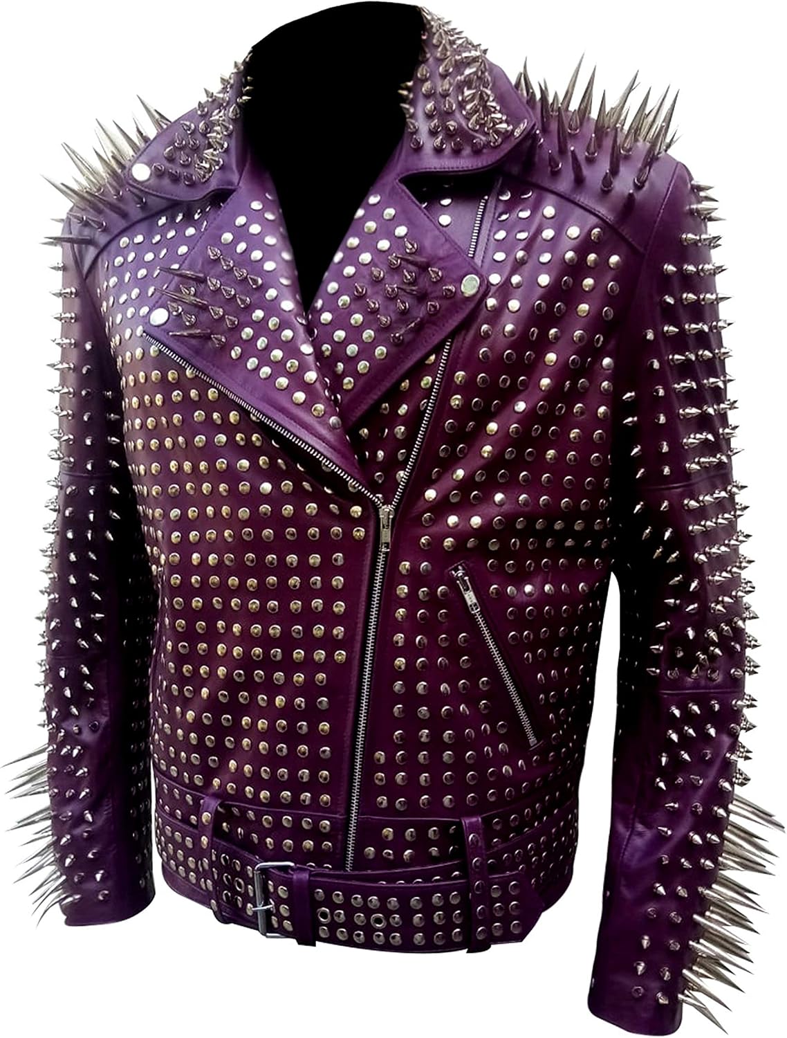 Spike Leather Jacket Men | Studded Motorcycle Purple Leather