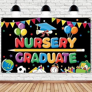 Nursery Graduate Graduation Decorations, Colorful Congratulations Banner with Balloons and Pennants, 180x110cm Photo Background for Preschool Graduation Party