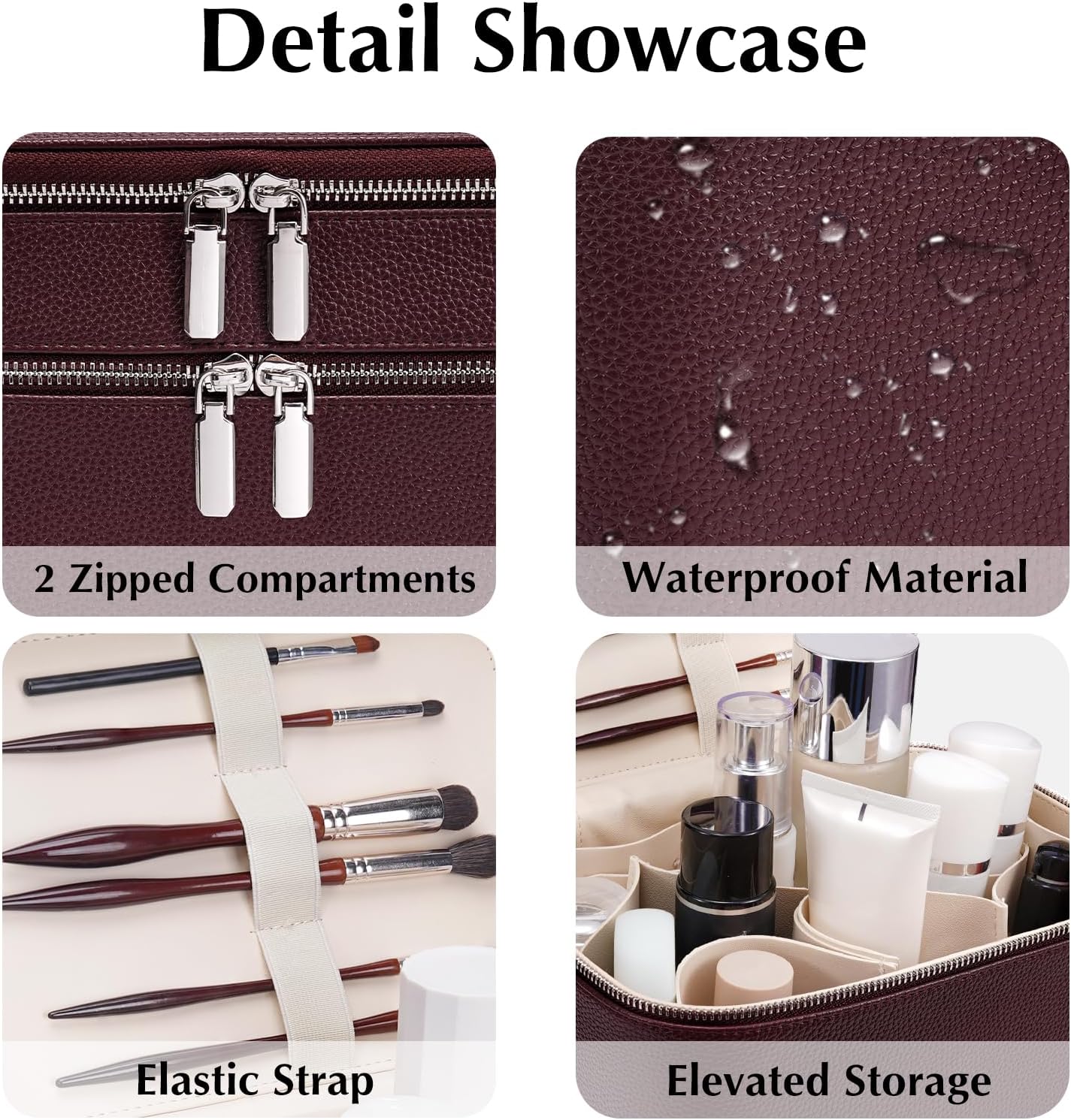 Makeup Case, Large Capacity Leather Makeup Bag for Women,Large Capacity Waterproof Double Leather Cosmetic Case,Removable Compartment Travel Organizer - Image 3