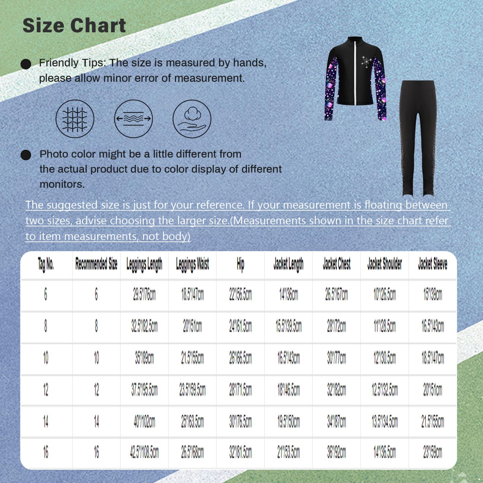 Freebily Kinder Eiskunstlauf Anzug Mädchen Bedruckte Jacke Glitzer Strass Eiskunstlauf Hose Set Wettkampf Workout Sport Outfit Skating Suit