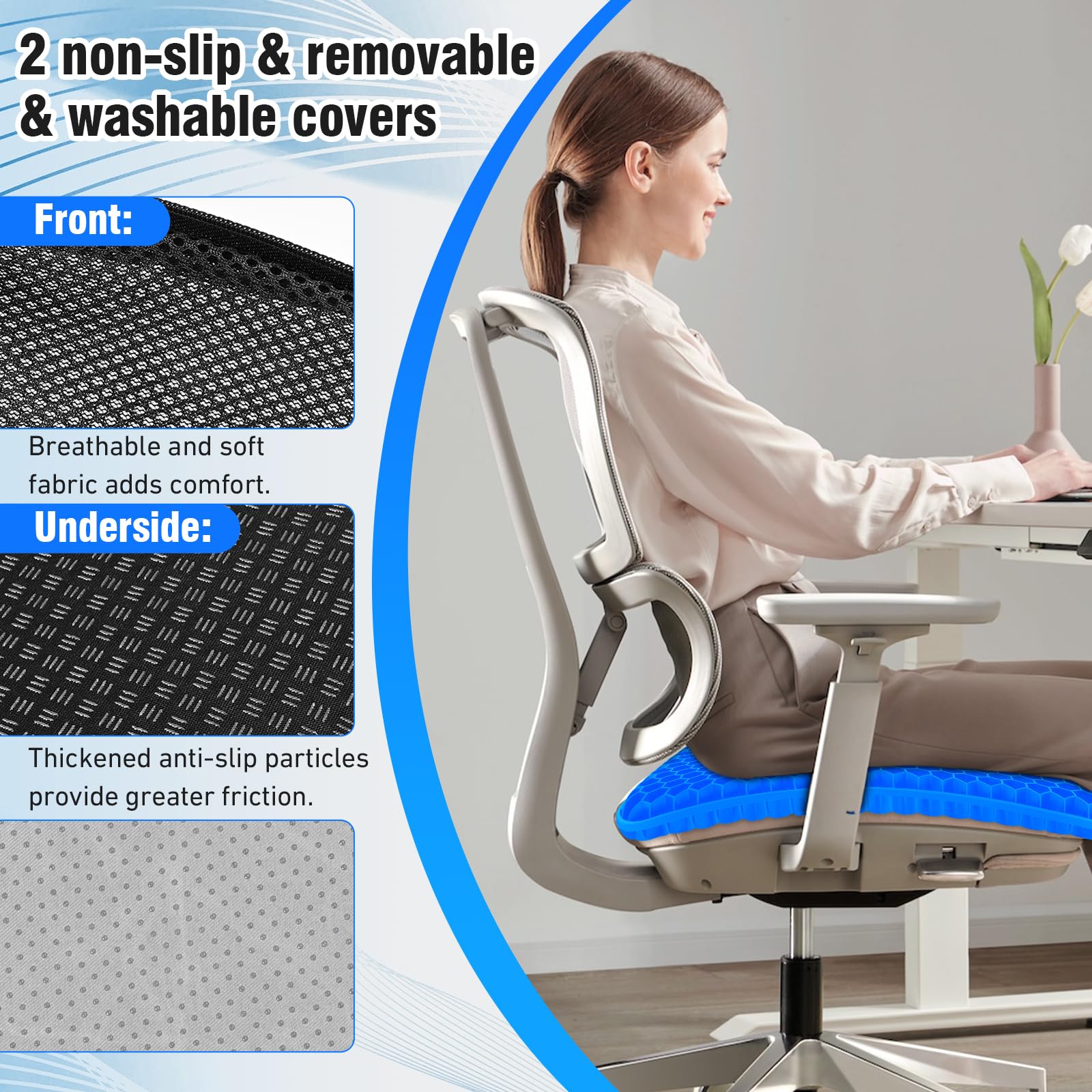 Vmingo Cuscino Gel Per Sedia,Cuscino antidecubito-Cuscino gel Elastico per Il Sostegno del Sedile,Fresco e Traspirante, Cuscino per Sedia Ufficio per Ridurre la Pressione Su Fianchi (Blu scuro)