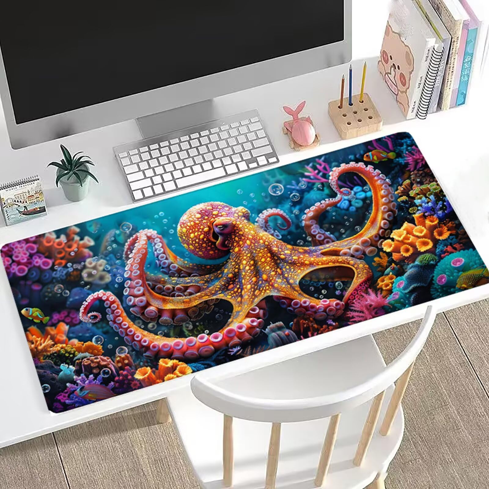 Tappetino Mouse XXL Polpo 150x959 cm Mousepad Mare Sottomano Scrivania Gaming, Base in Gomma Antiscivolo, Bordi Cuciti Rinforzati, Tappeto Mouse Grande per PC Desktop, Regalo Festa del Papà H0-880