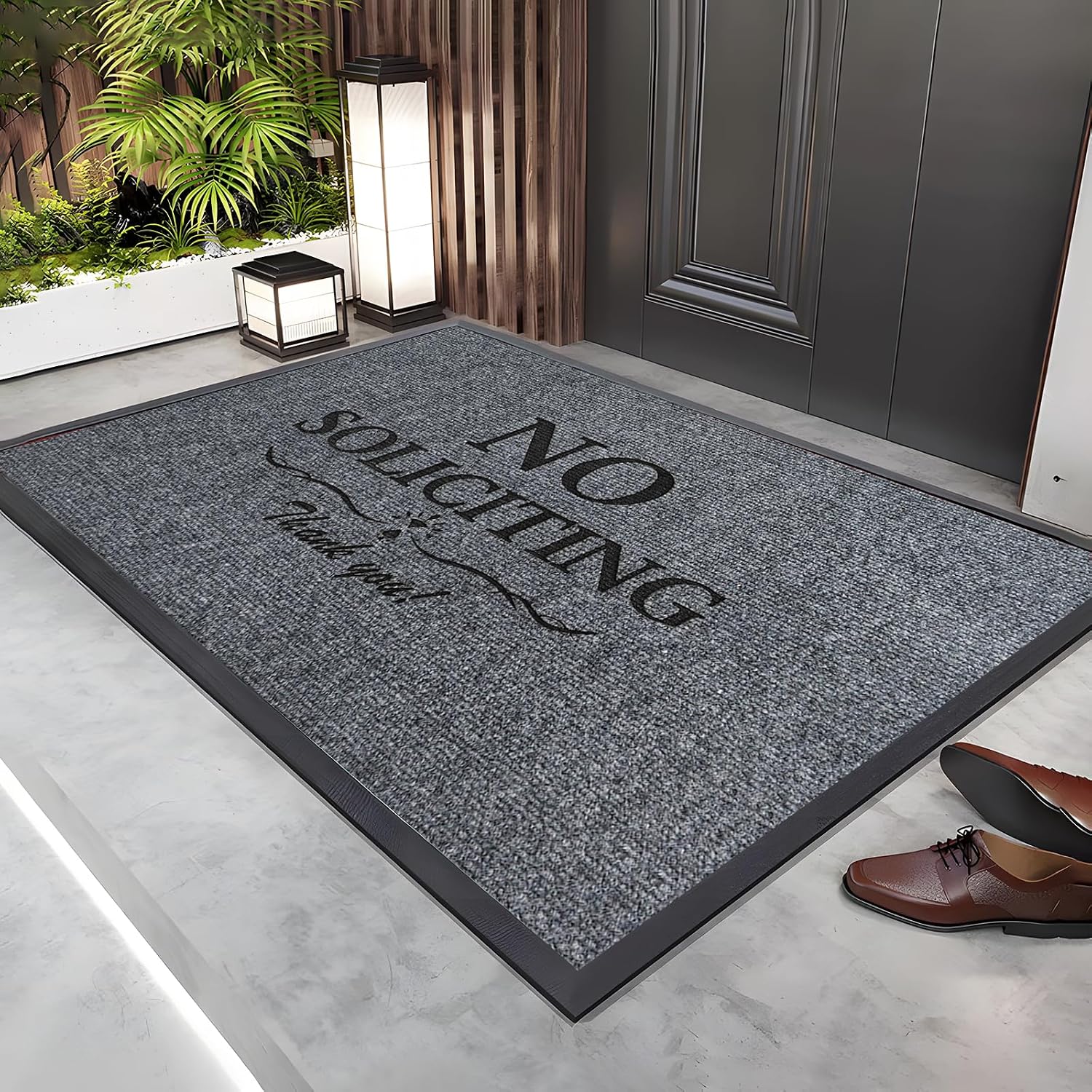 Large No Soliciting Front Door Mat Welcome Mats Outdoor Doormat Durable Dirt Trapper Non-Slip Door Mat Indoor Entrance Mats No Soliciting Outdoor Yard Doormats for Home Gray