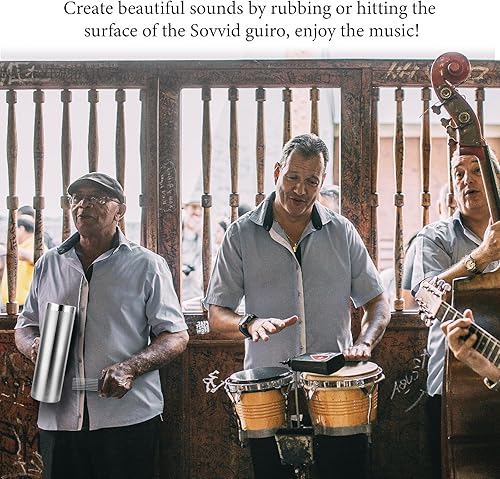 Miniatura 7 de Sovvid Guiro - Coctelera de acero inoxidable de 12 x 4 pulgadas con raspador de percusión latina, instrumentos musicales de acompañamiento de banda