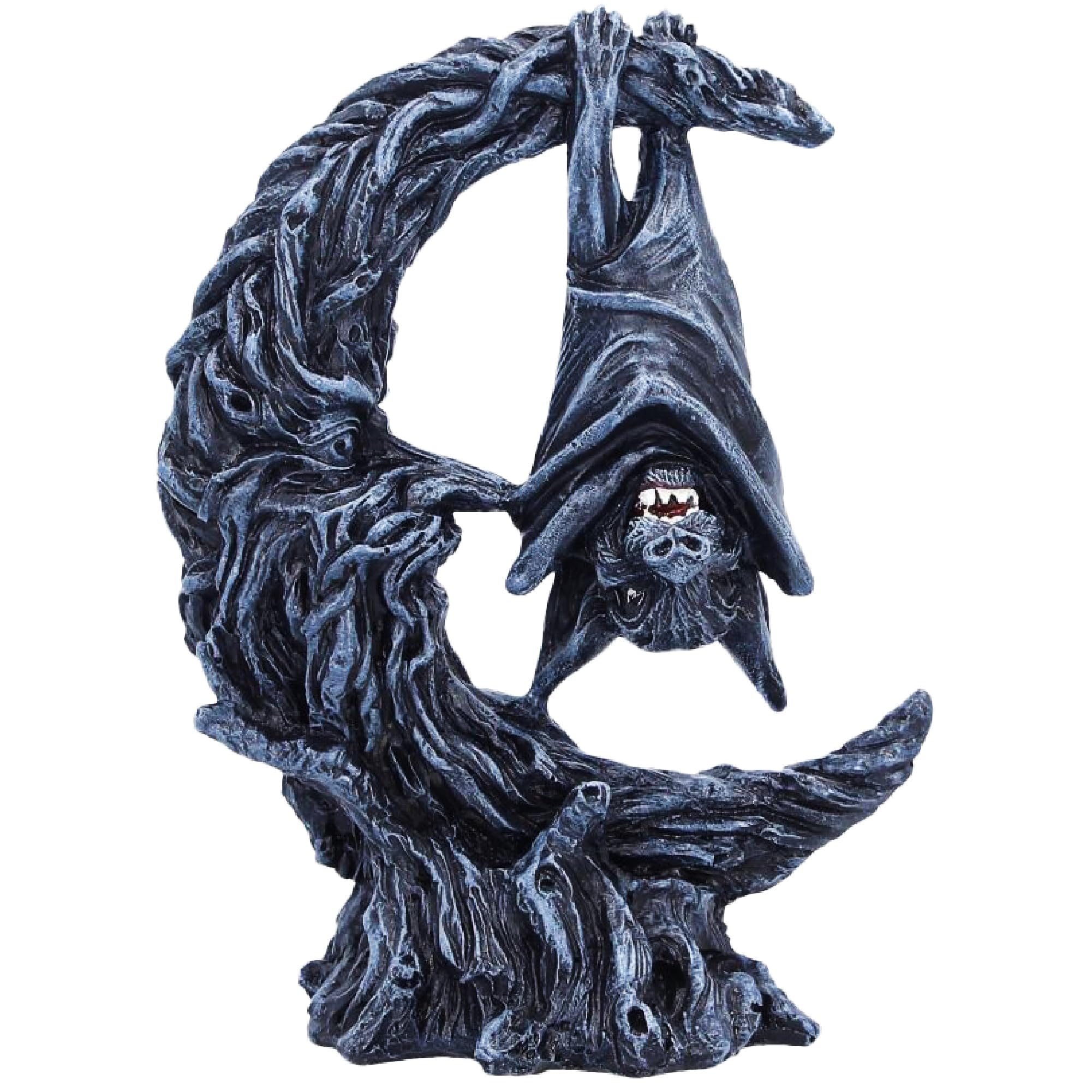 Nemesis Now Nightwing Moon – 13 cm Bat on Crescent Moon Figurine, Hand‑Painted Matte‑Black Resin Gothic Display, Tree‑Textured Moon & Base, Collectible With Gift Box
