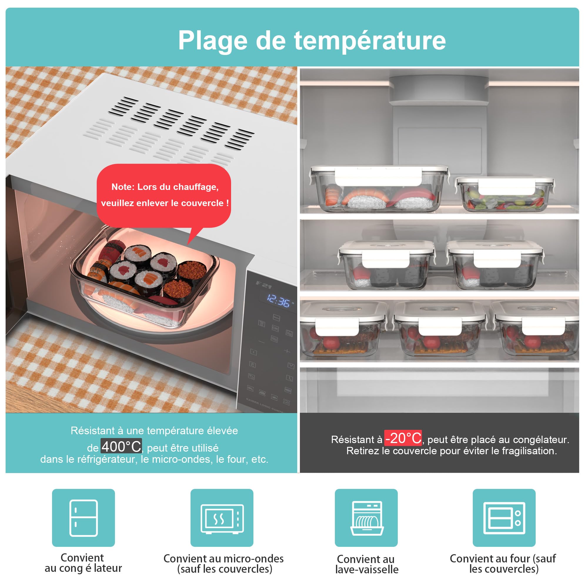 Set di 4 Contenitori Alimentari Ermetici in Vetro con Pompa a Vuoto - Indicatore di Data Integrato - Senza BPA, Anti-Odore - Per Forno, Microonde, Lavastoviglie e Congelatore (L)