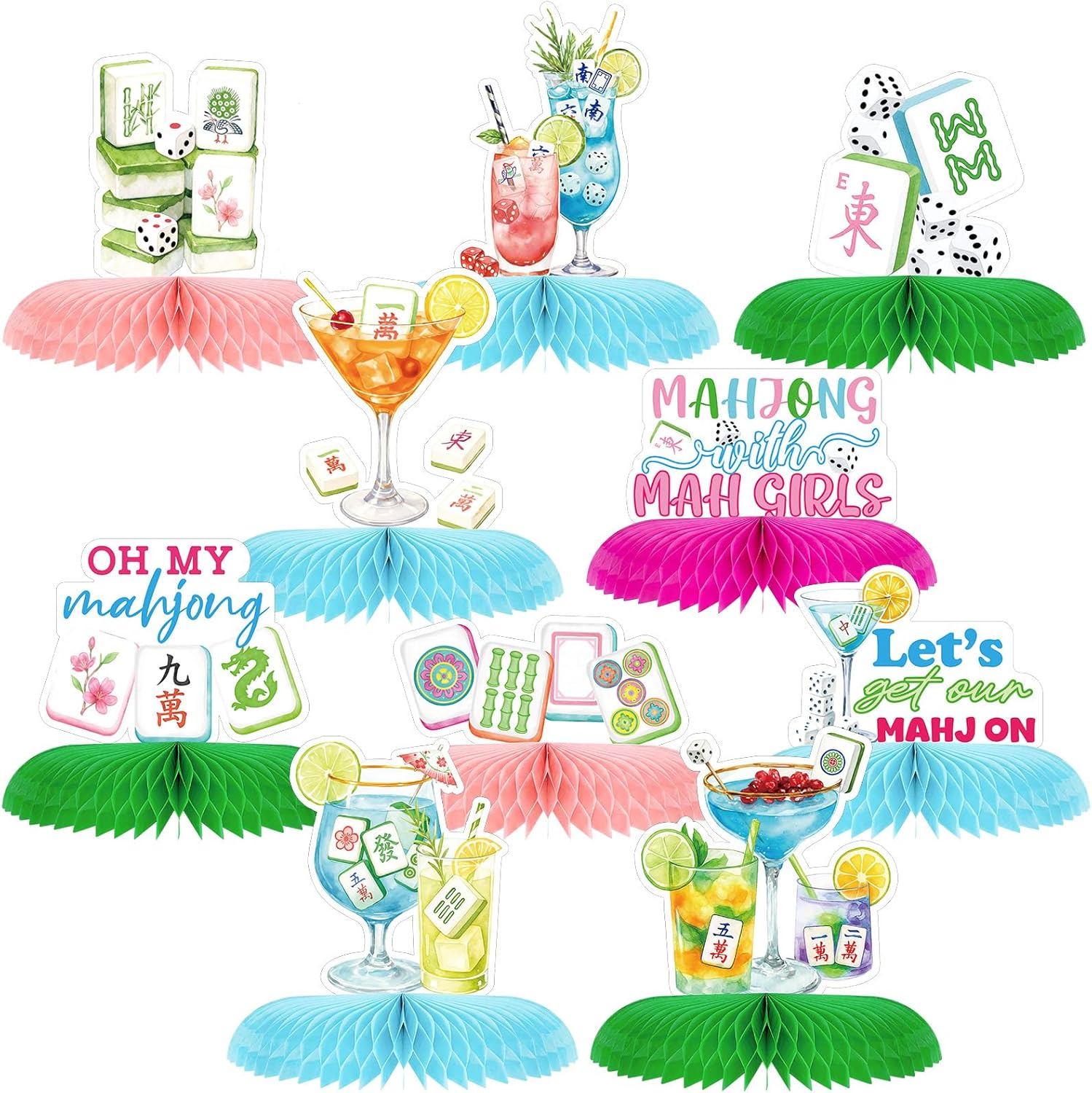 10 Pcs Mahjong Party Decorations Mahjong Honeycomb Centerpieces Table Topper Decor Cocktail Mah Jong Birthday Table Decorations for Family Game Night Celebrations Party Supplies