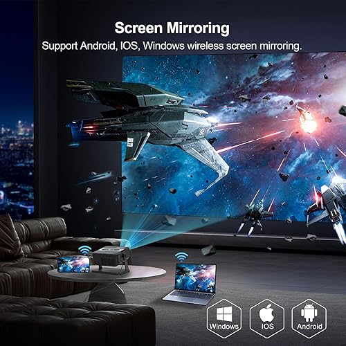 Miniatura 7 de Mini proyector 4K compatible con WiFi 6 y Bluetooth 5.0, altavoz de 4 W, Keystone vertical automático proyector portátil giratorio de 45 para el