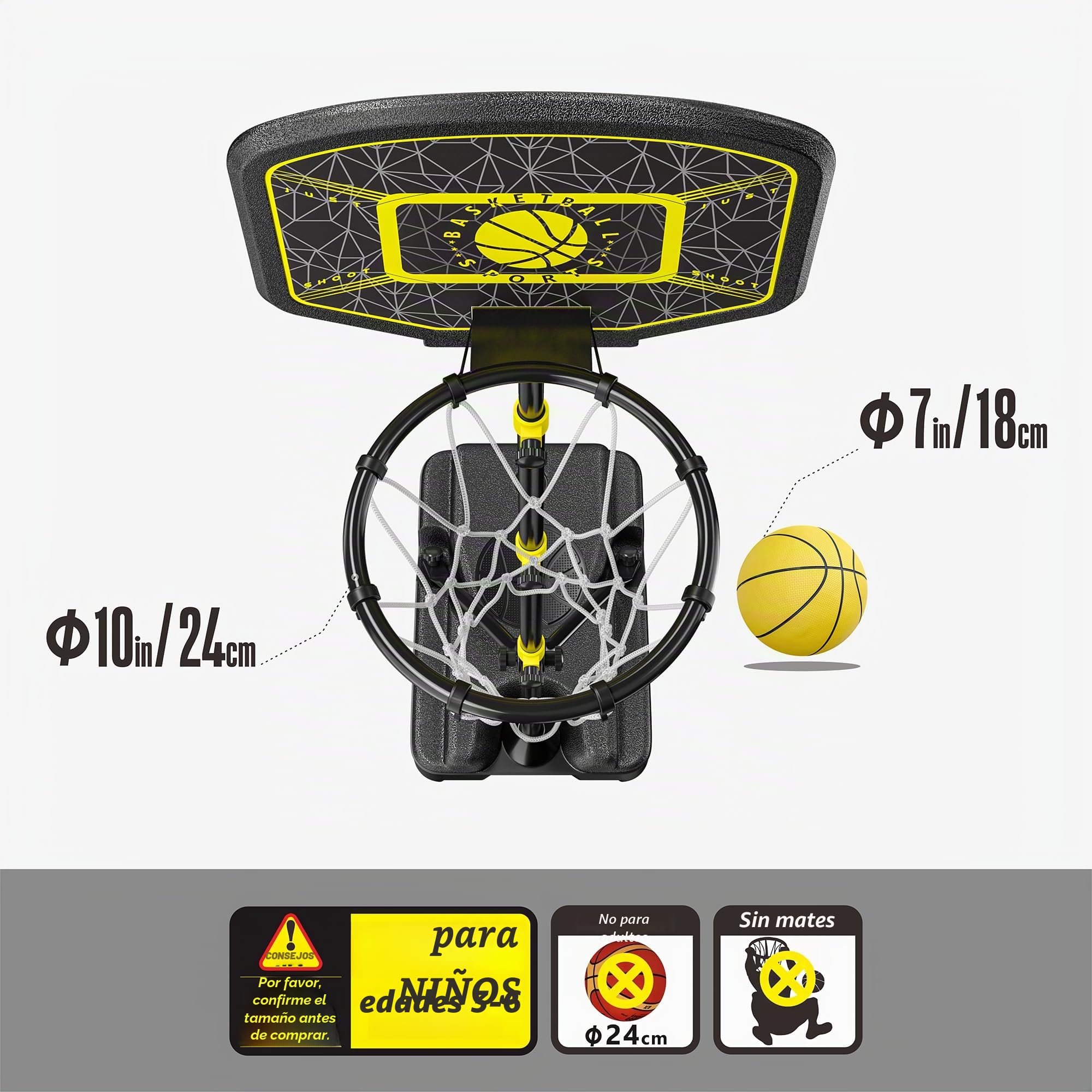 Canasta Baloncesto para Niños Canastas Baloncesto Infantiles Exterior Juego Portátil de Soporte de Baloncesto Ajustable en Altura 110-190cm