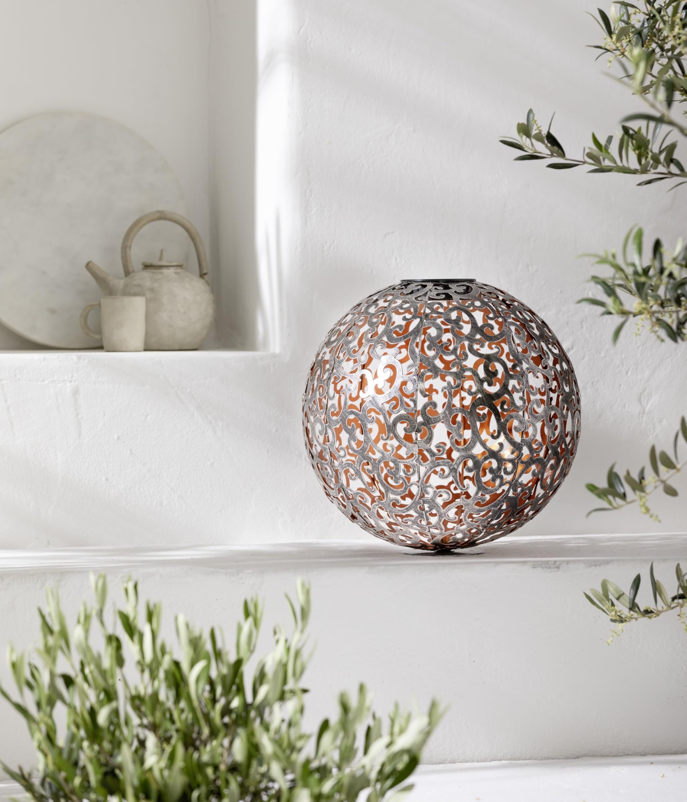 Dehner Boule Solaire Luanda, Ø 30 cm, métal, argenté/cuivre