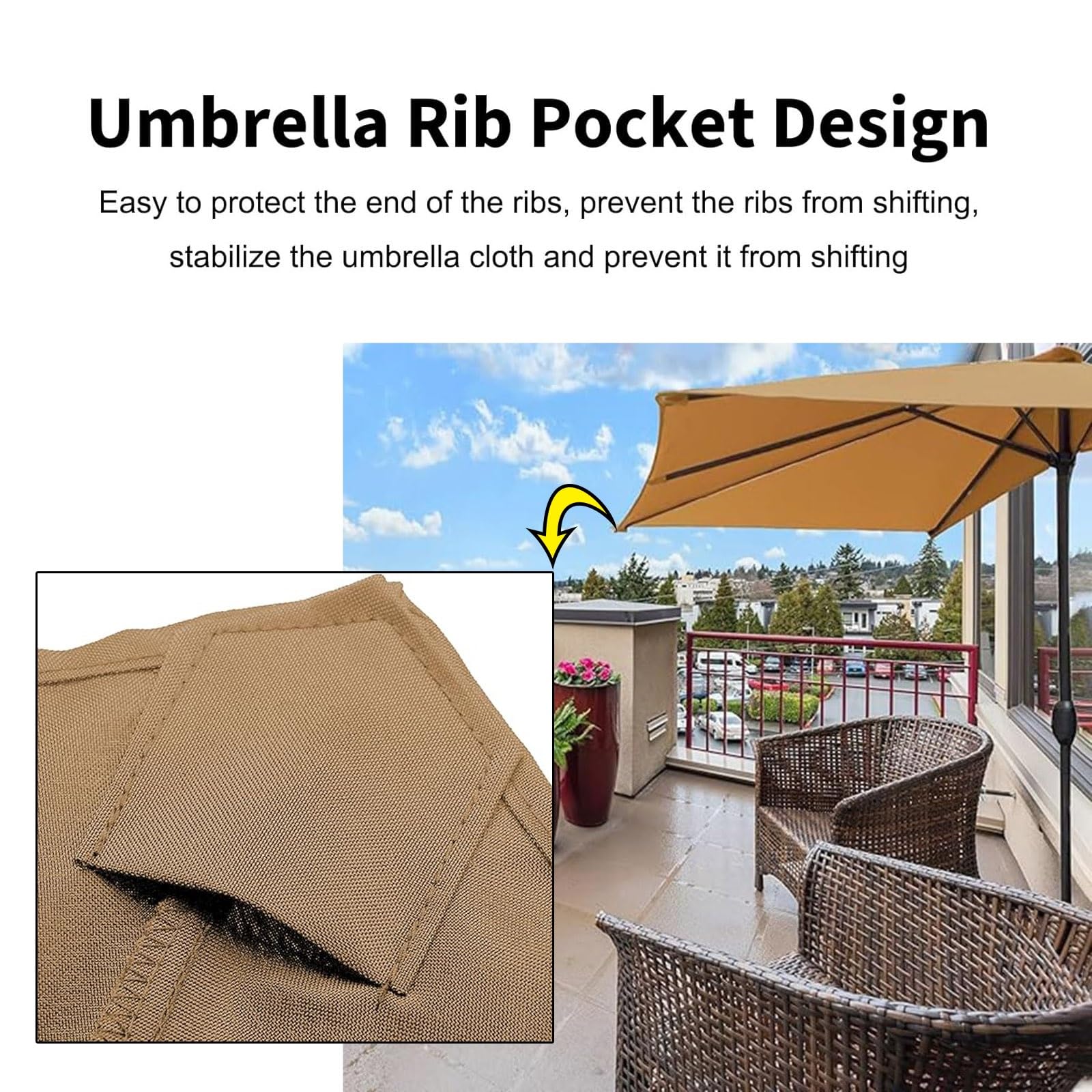 Telo Di Ricambio Per Ombrellone Mezzaluna 270cm 5 Braccia, Impermeabile Copertura Per Ombrellone In Tessuto Di Ricambio, Baldacchino Di Ricambio Ombrellone Giardino Patio Balcone Spiaggia(Beige)