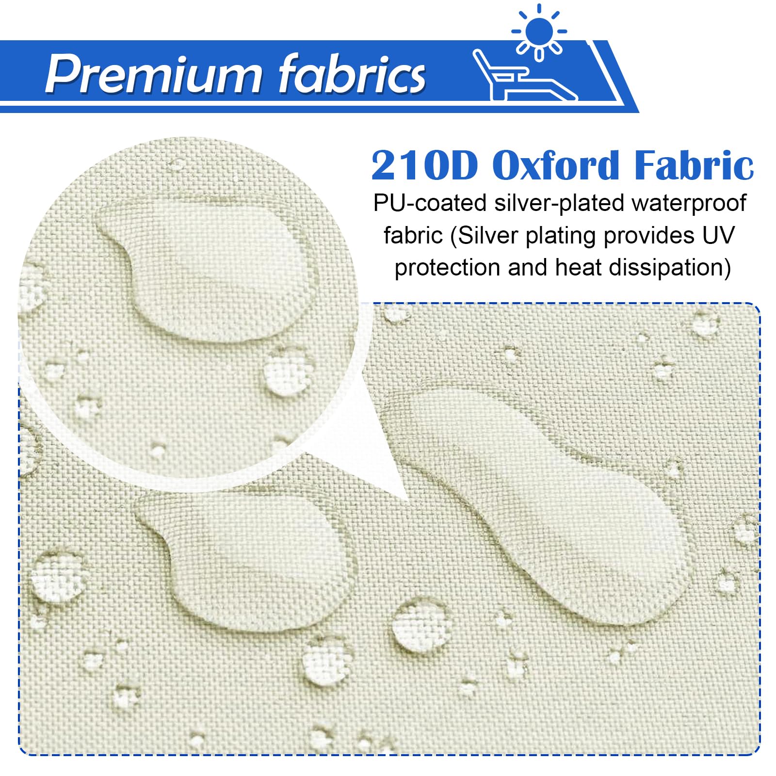 Copertura per lettino da giardino, impermeabile, copertura per mobili da giardino 210D, in tessuto Oxford (2 x beige)