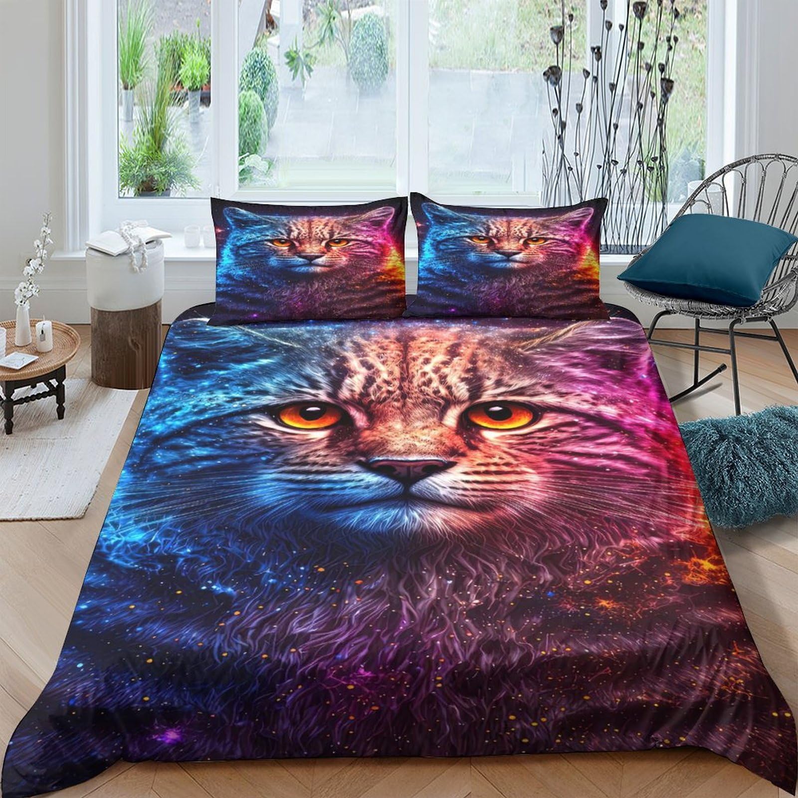 Ctjqhvkz Style-6 3D Printed Vibrant Cat Fitted Sheet Microfiber Soft Breathable Galaxy Mattress Cover For Bedroom Dorm Decor Single（135X200cm）