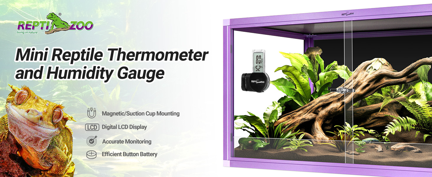Image of REPTI ZOO Magnetic Reptile Thermometer and Humidity Gauge, Digital LCD Temperature Humidity Monitor, Tank Terrarium Temp and Humidity Meter Accessories for Bearded Dragon, Snake, Hermit Crabs, Gecko