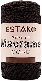 Estako 2 mm PP Polyester Macrame Cord 100% Polypropylene Perfect Supplies for DIY Crafts Wall Hanging, Plant Hangers, Knitting 7 Oz (200g) / 246 Yrds (225 m) (3210 - Brown)