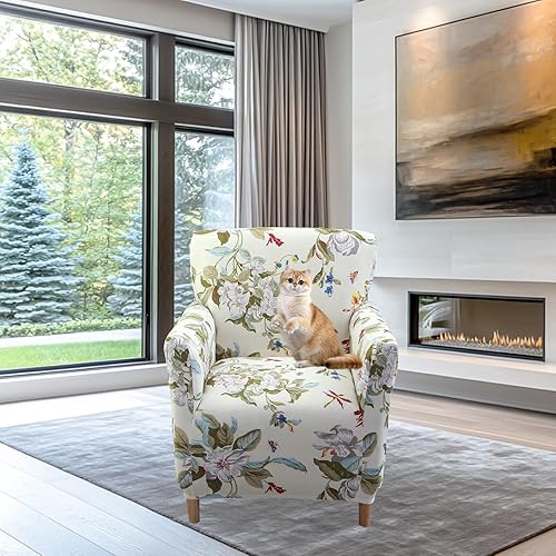 Vista 2 de FUANGUI Banquet Armchair Slipcover Printed Chair Covers with Arms Stretch Club Chair Slipcover Soft Armchair Sofa Covers Anti-Slip Furniture 23