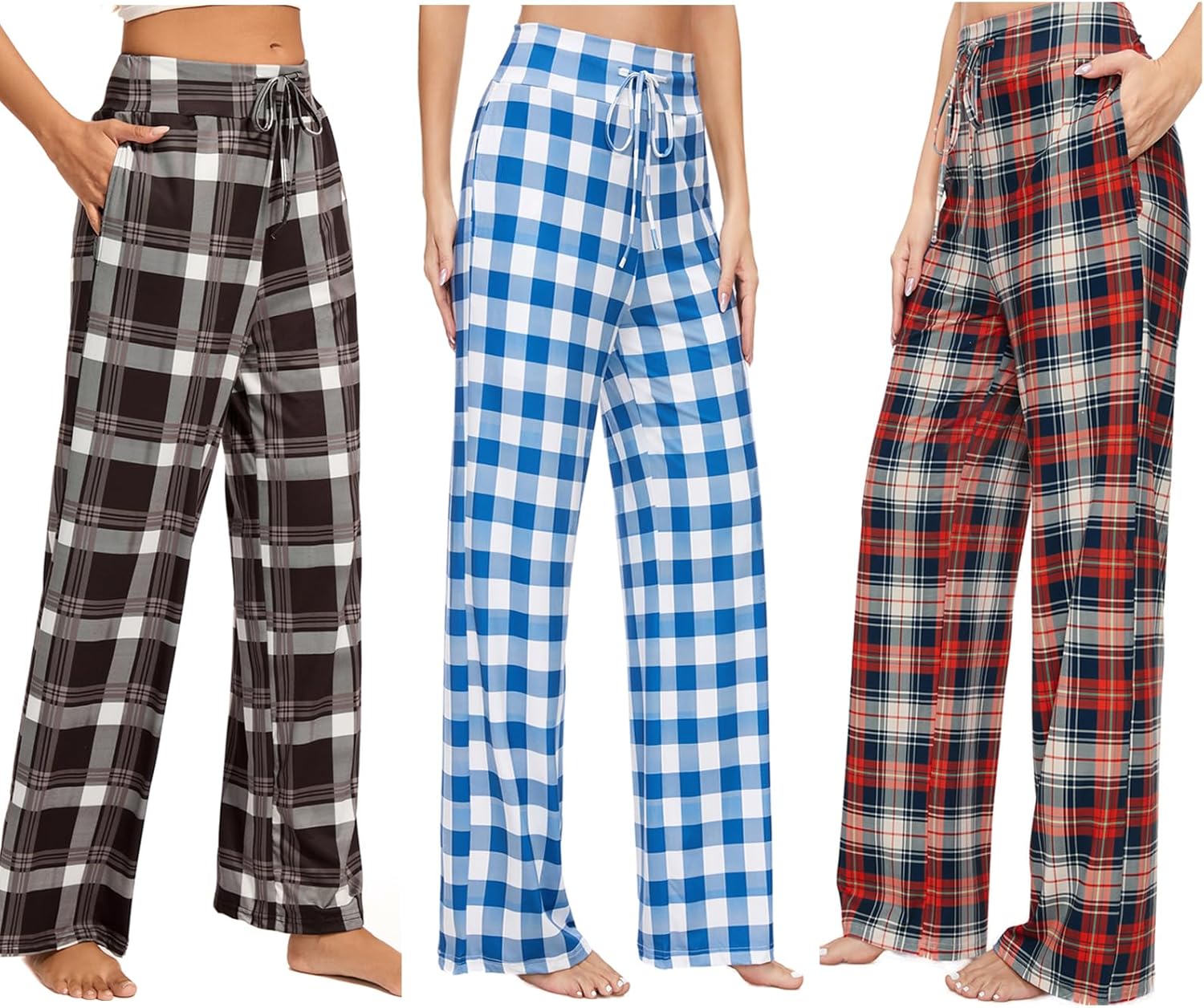 iniber Women's Comfy Pajama Pants Long Casual Drawstring Palazzo Lounge Pants Soft Wide Leg Bottoms