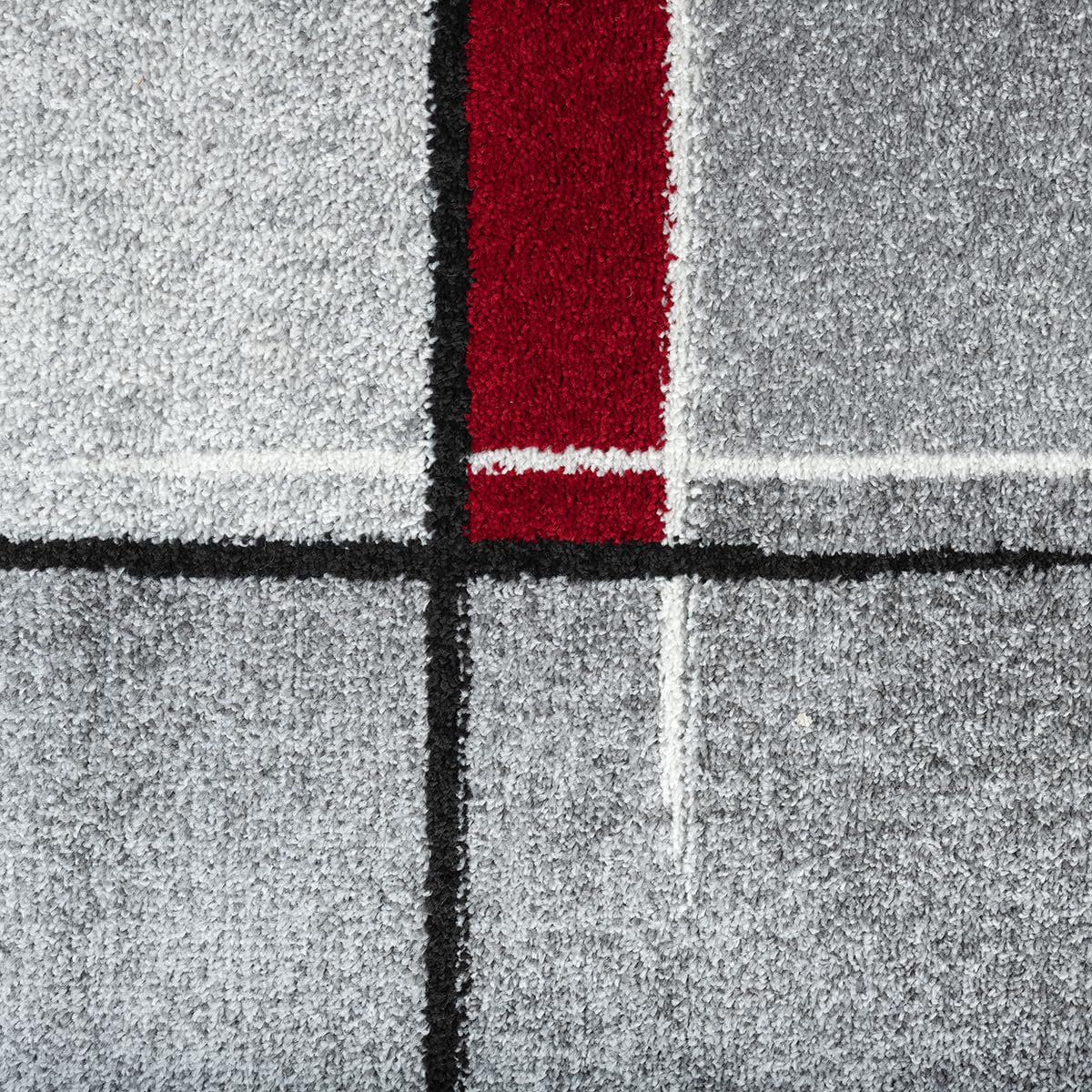 the carpet - Pearl - Tapis à Poils Courts et denses - Moderne - pour Salon et Chambre à Coucher - Découpe des Contours - Motif géométrique - À Carreaux - Gris Rouge - 240 x 330 cm