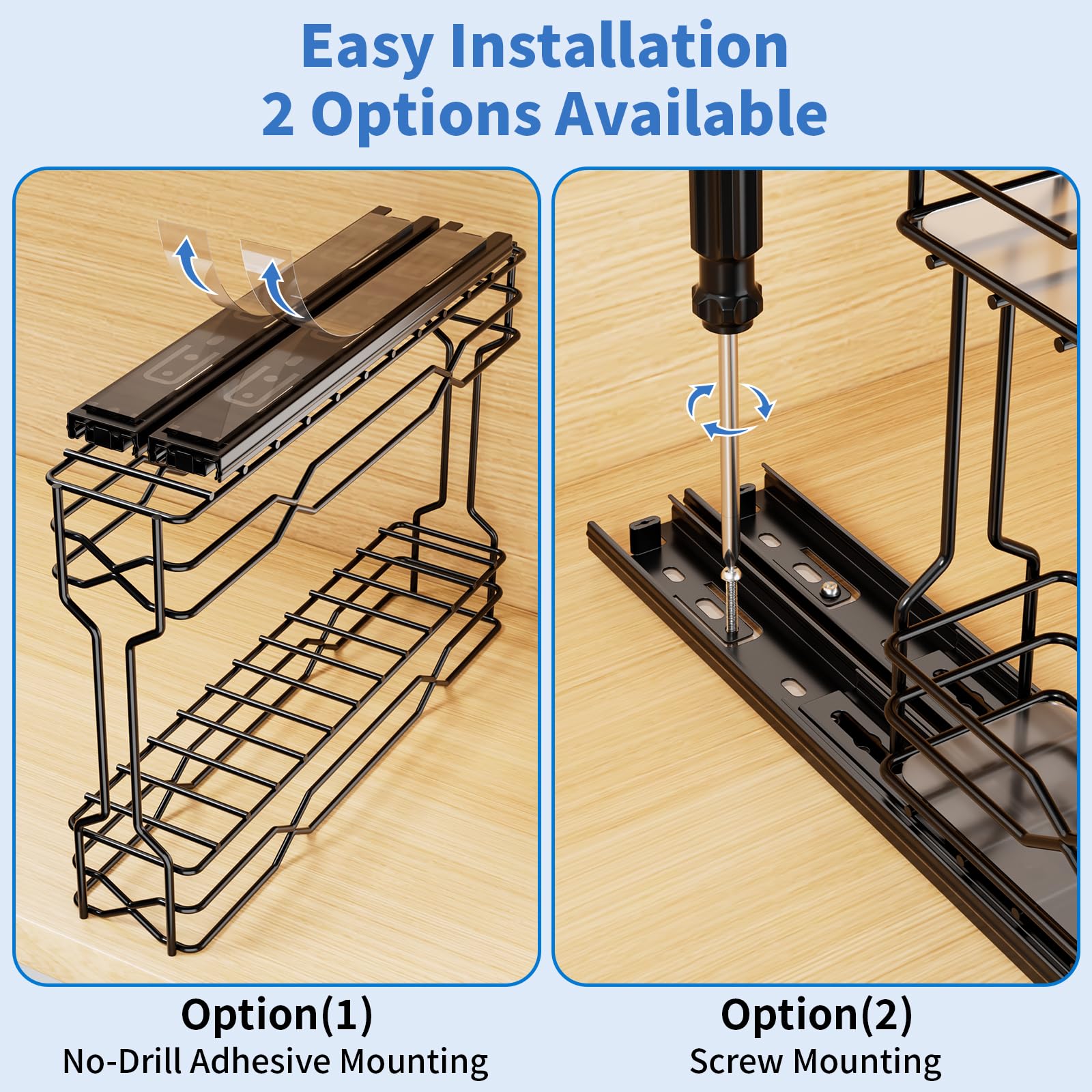 Gewürzregal Ausziehbar 3er-Pack, Gewürz Organizer Für Schrank | Modulares 3er-Pack, Doppelte Gleitschienen, Vollauszug-Design , Schwarze Metallkonstruktion, Einfache Montage, Schrank