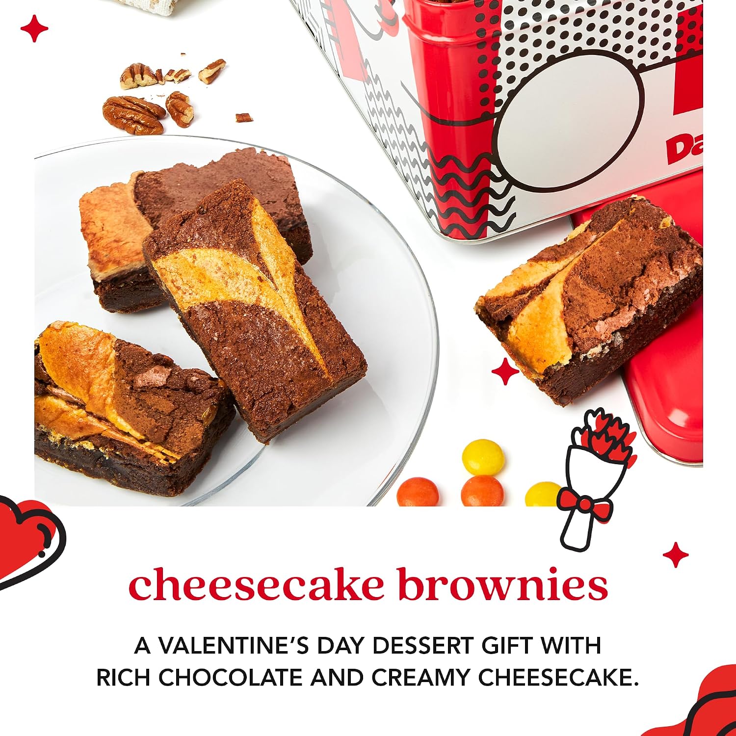 David’s Cookies Cheesecake Brownies Gift Box – Chocolate Brownie Dessert Gift, Gourmet Sweets in Sampler Tin with Love Sleeve