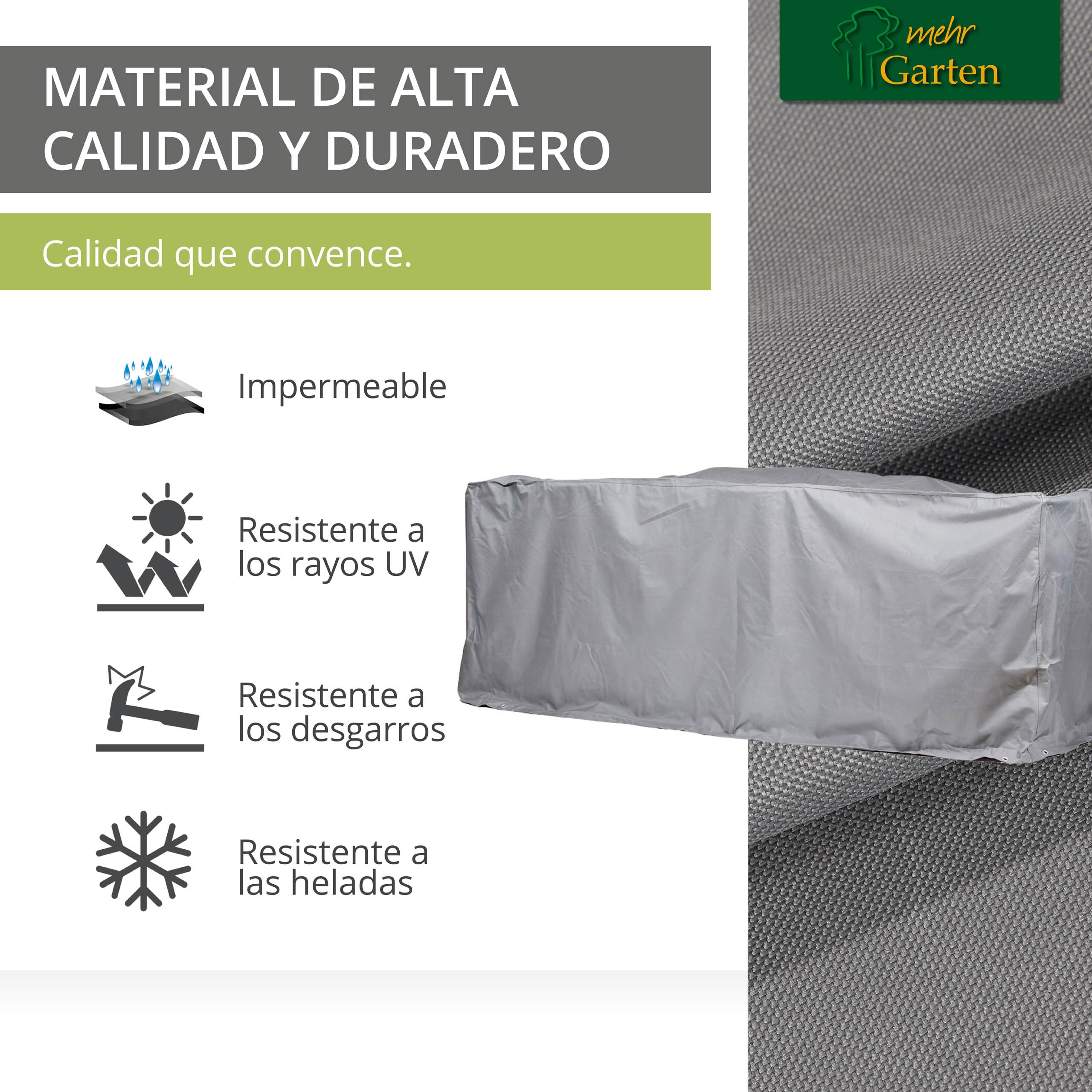Funda Protectora para Muebles de jardín, Mesa Rectangular | 200 x 160 x 94 cm | Poliéster Tejido Oxford 600D, Color: Gris