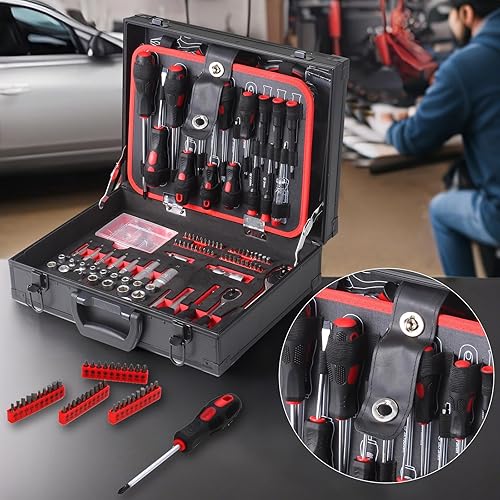 Miniatura 5 de Juego de herramientas  248pcs Kit completo de herramientas mecánicas con caja de aluminio duradera para uso doméstico y profesional