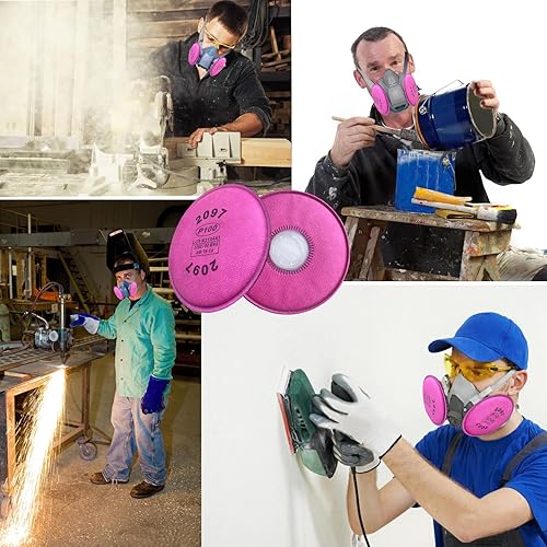 Miniatura 7 de 100 filtros 2097 para respirador 6000 6200 6800 7000 FF-4, filtros de partículas 2097 con filtro de capa de carbón activado, contra el polvo, corte