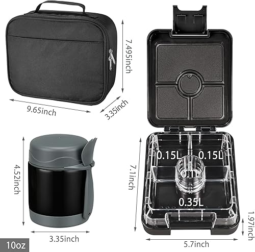 Miniatura 6 de Lonchera Bento para niños con termo de sopa de 10 onzas, recipientes de almuerzo a prueba de fugas con 4 compartimentos, tarro térmico para