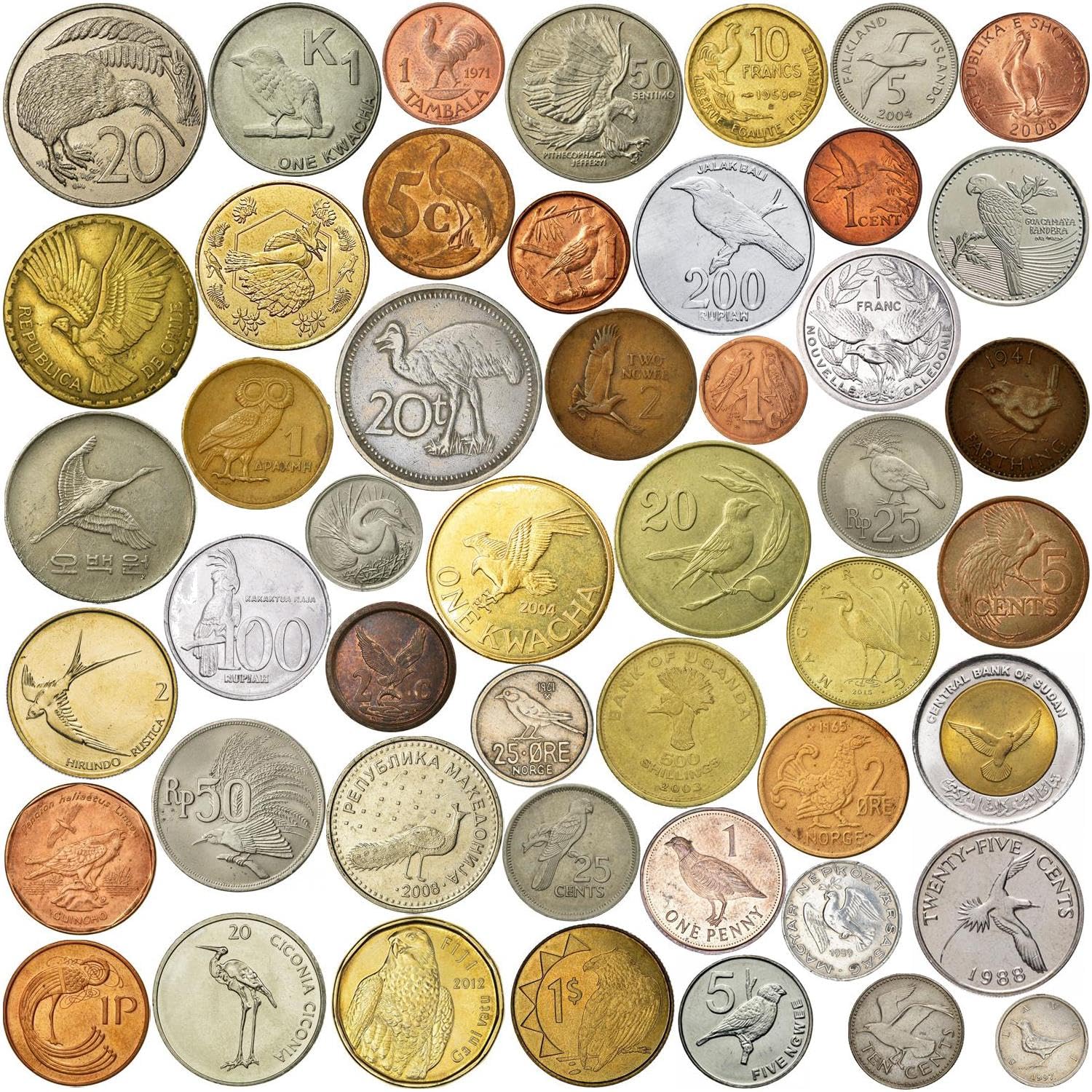 30 Different Coins Featuring Birds - Eagles, Parrots, Hawks, Roosters And More - Authentic World Coin Collection