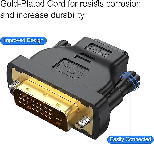 Miniatura 5 de RyzzRooa Adaptador DVI a HDMI, paquete de 2, adaptador bidireccional hembra HDMI a DVI-D (24+1) macho con chapado en oro para computadora, monitor,