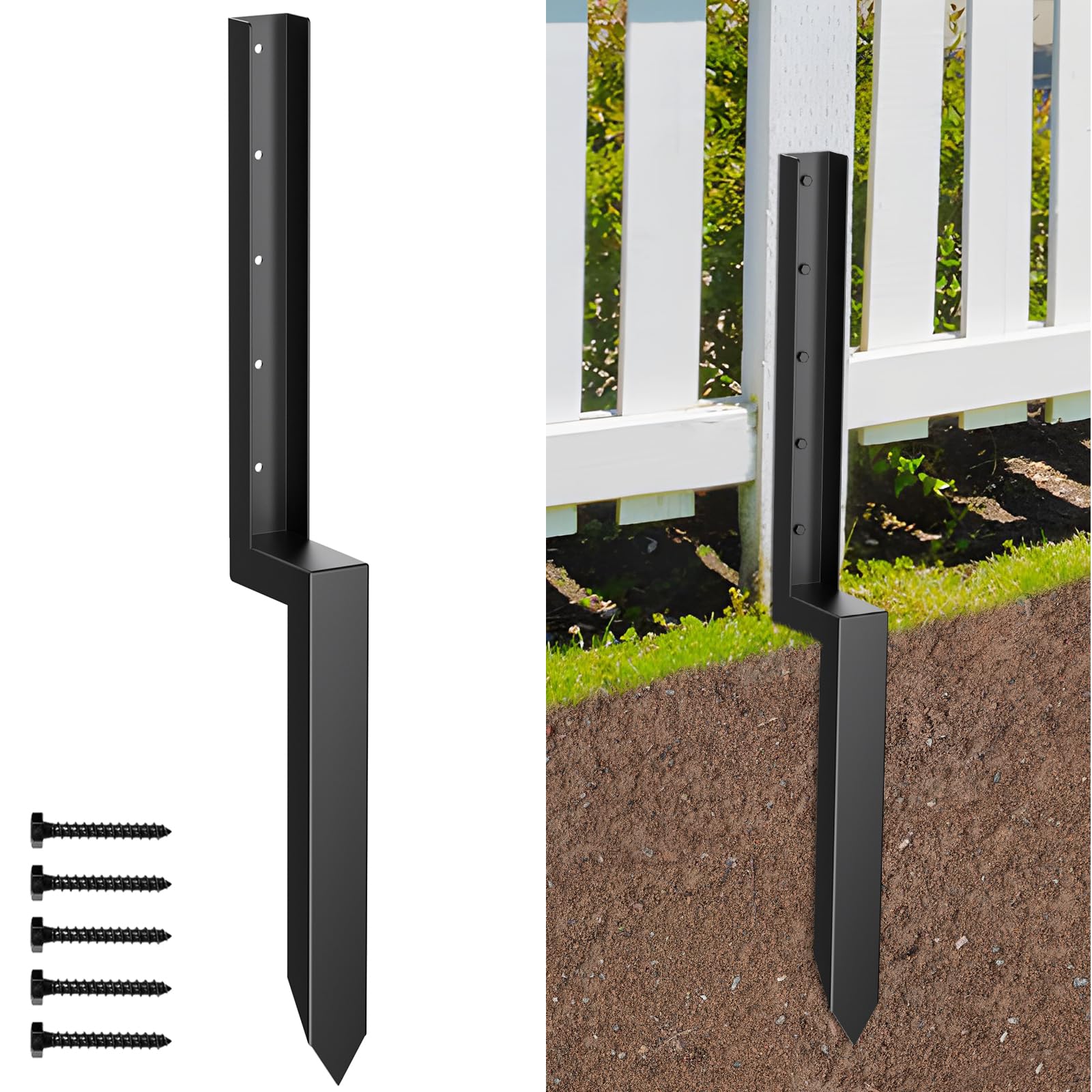 Photo 1 of Heavy Duty Steel Fence Post Repair Stakes,Fence Post Repair Kit,for Repair Tilted/Broken Wood Fence Post(1pcs matte black) 1 34.8inch