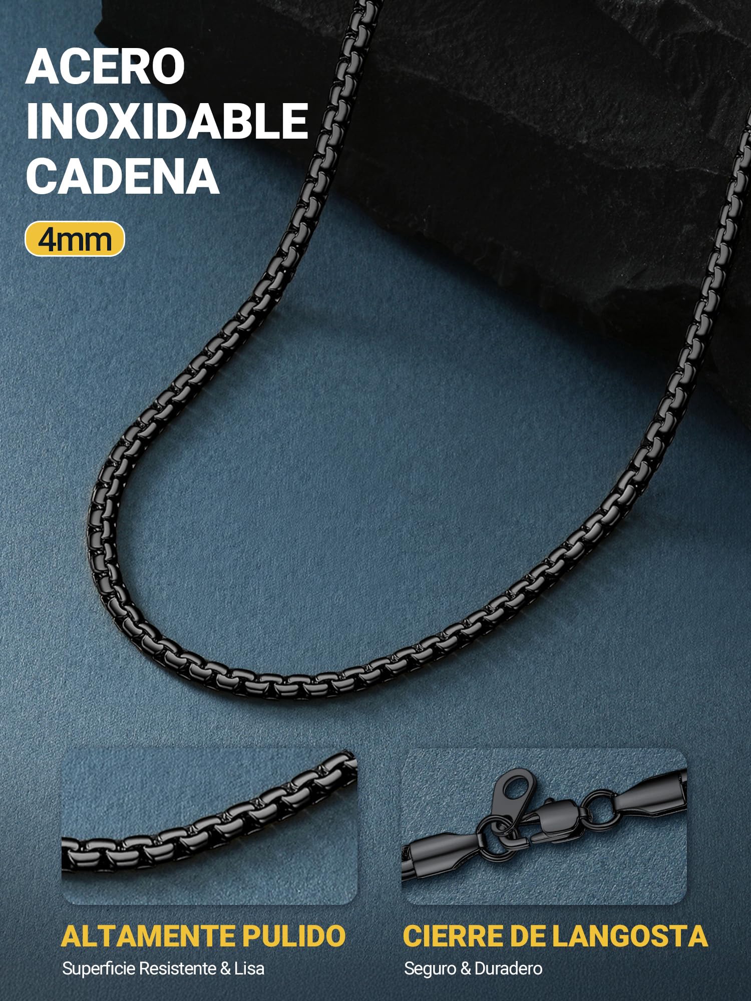PROSTEEL Cadena Veneciana Plana Acero Inoxidable 2/4/6/8mm Ancho Collar Hombre Cadenas Eslabones Venecianos Planos Plateado/Dorado/Negro Joyas Hombres Mujeres 41cm-76cm