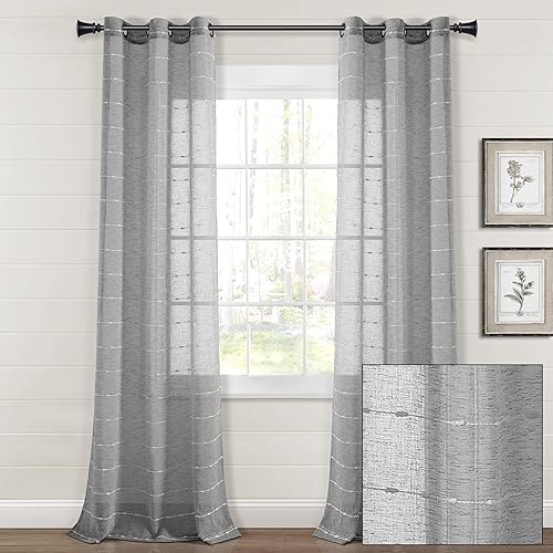 Miniatura 7 de Lush Decor Farmhouse - Par de paneles de cortinas traslúcidas con textura y ojales, 38 pulgadas de ancho x 84 pulgadas de largo, gris oscuro