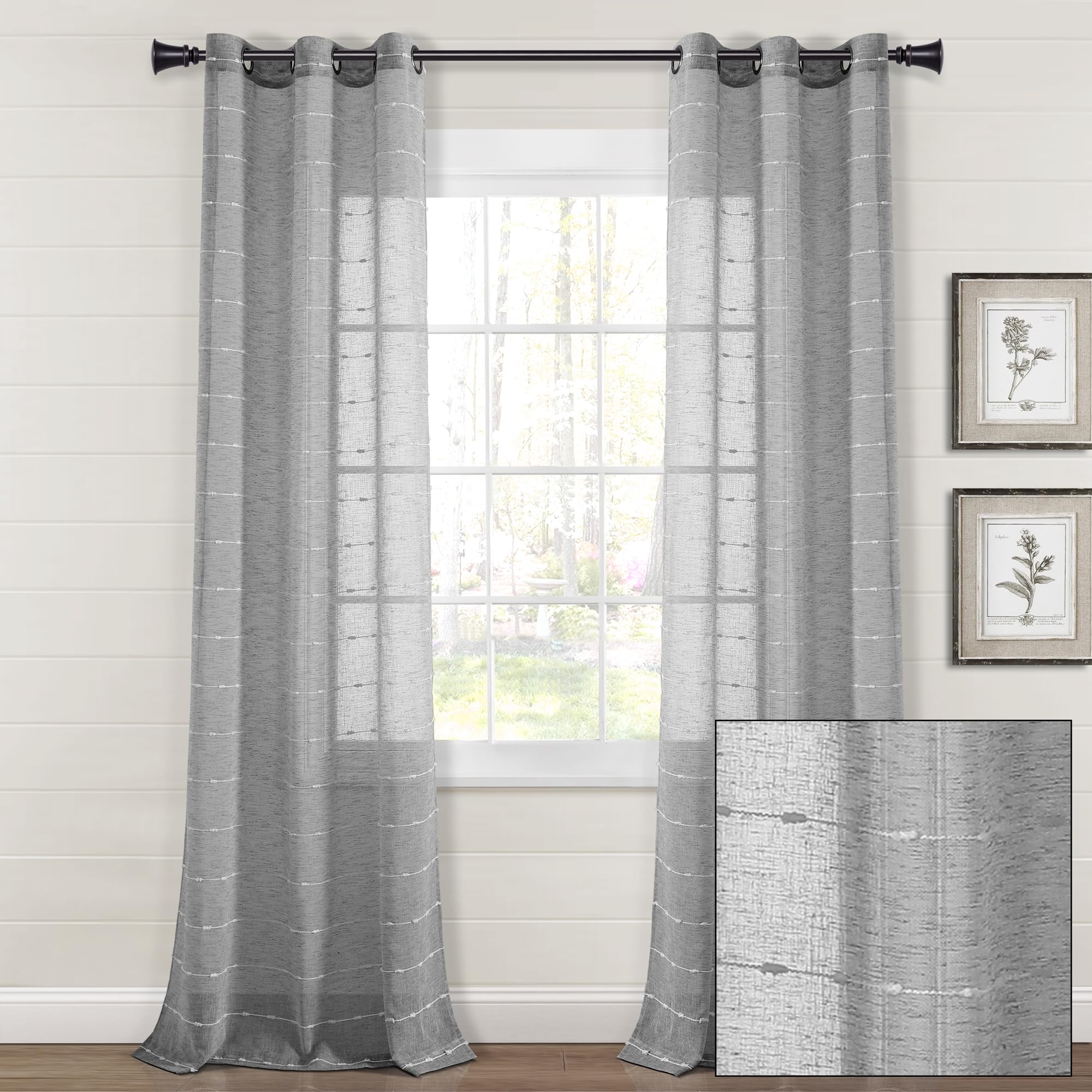 Lush Decor Paire de Rideaux de fenêtre Transparents texturés à œillets de Style Ferme, 213,4 x 96,5 cm (L x l), Gris foncé