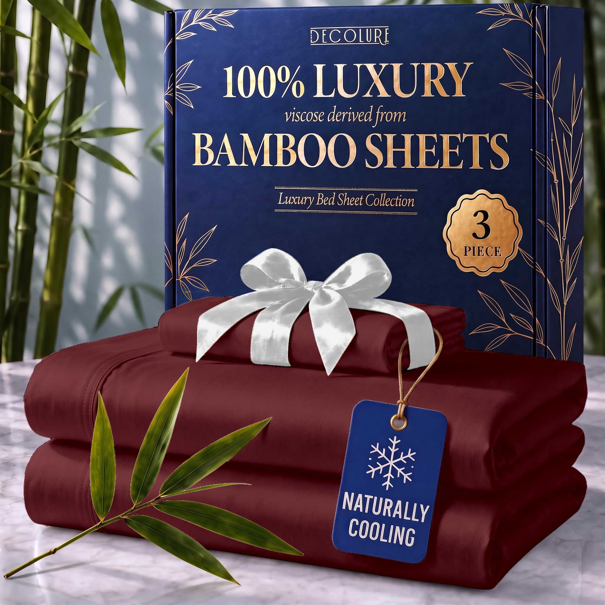 DECOLURE 100% Viscose Derived from Bamboo Sheets Twin Size | 3 Pc Bed Set