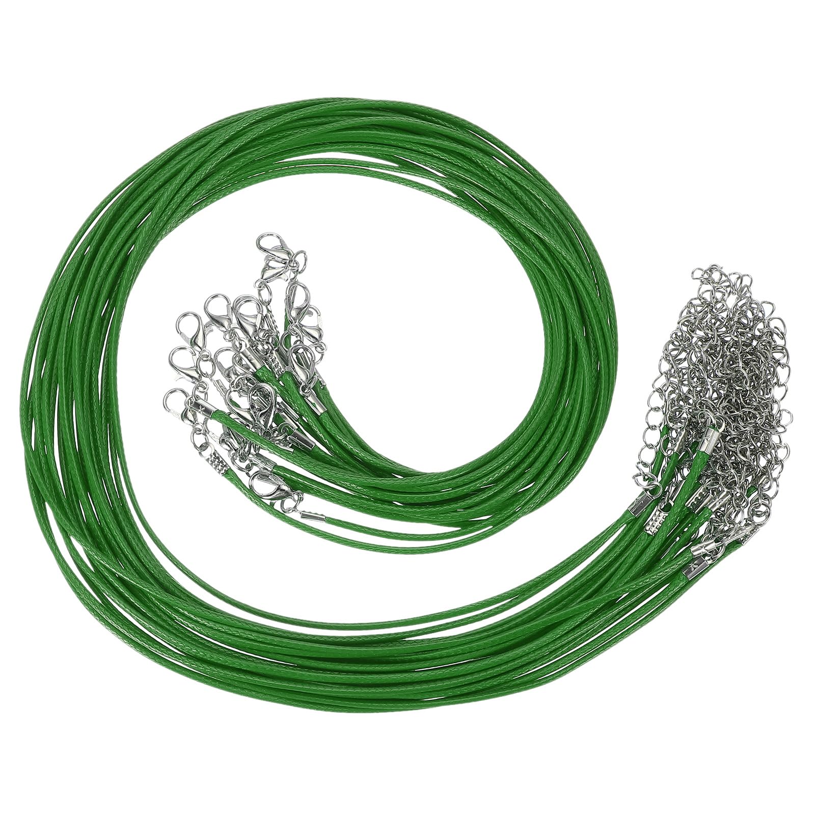 PATIKIL 16"x0.06" Necklace Cord, 20 Pcs Waxed Leather Necklace String Rope Bulk with Clasp for Jewelry Making Supplies Beading Supplies Pendants Bracelet Chains, Dark Green