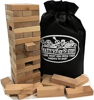 Matty's Toy Stop Wooden Tower Deluxe Stacking Game with Exclusive Storage Bag