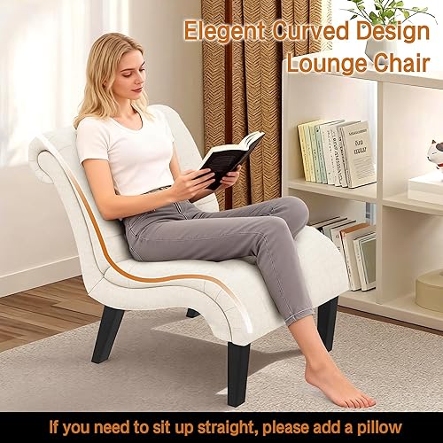 Miniatura 6 de Yongqiang Silla de Acento para Dormitorio Sala de Estar Sillas Capitoneadas Tapizadas Silla de Descanso con Patas de Madera Tela de Lino