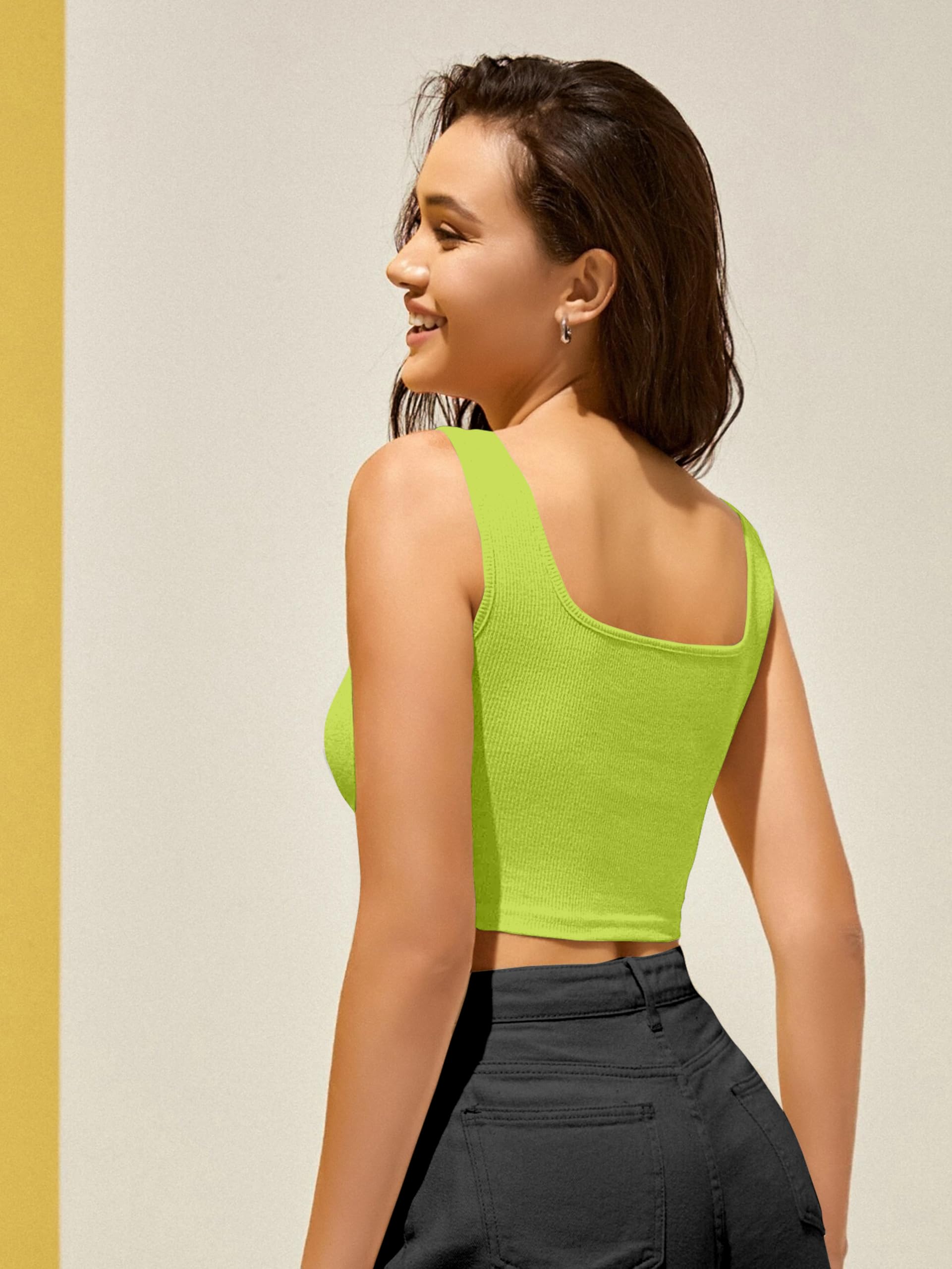 BERRY BIRD® Stylish Women's Sleeveless Square Neck Ribbed Crop Tops for Gym, Beach,and Casual Stylish Wear Tank Tops 1