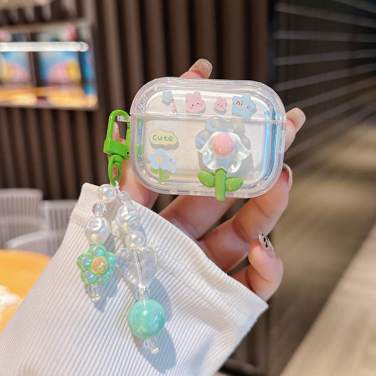 PHOEACC Cute Airpod Pro 2 Case 3D Flower with Keychain Clear Hard