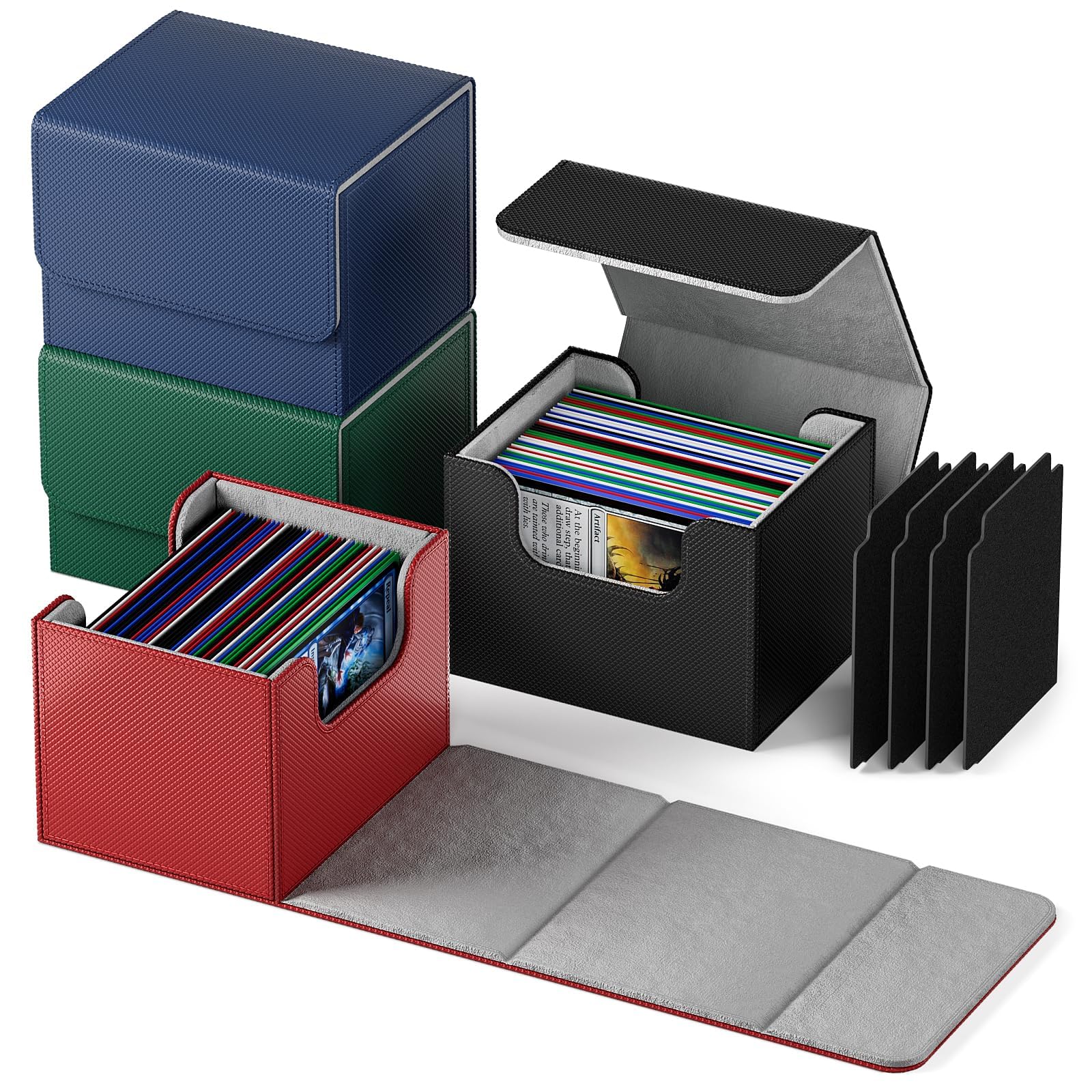 Mlikero 4 Pack Deck Box Card Deck Box, horizontal leather card deck boxes for 100 cards, magnetic card box for Trading Cards — image 1