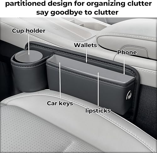 Miniatura 6 de Paquete de 2 organizadores para llenar huecos para asiento de automóvil con portavasos, cuero de primera calidad, ajuste universal, mantiene las